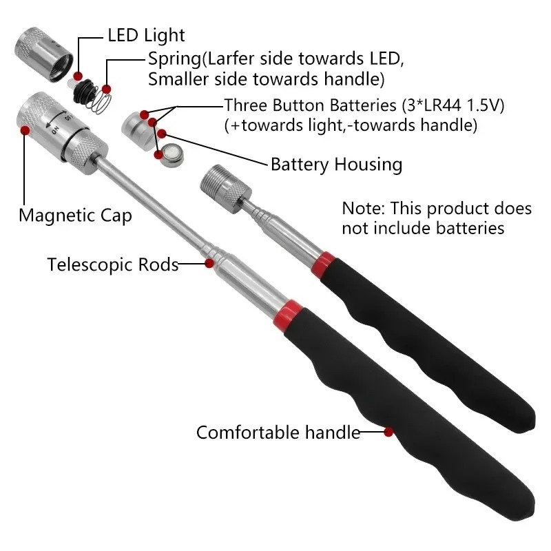 Fishing Rod Travel - Bolígrafo magnético telescópico con luz LED,